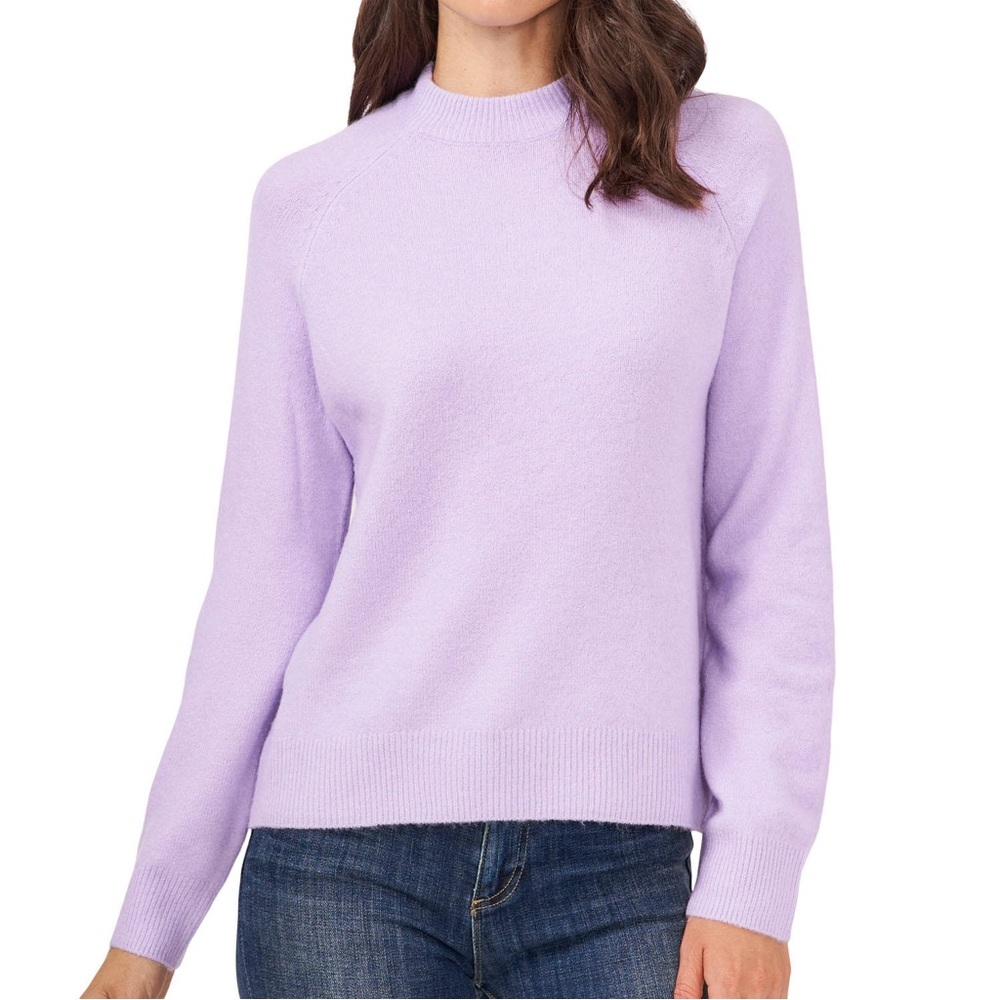 Vince Camuto Women's Purple Long Sleeve Ribbed Hem & Cuff Mock Neck Sweater